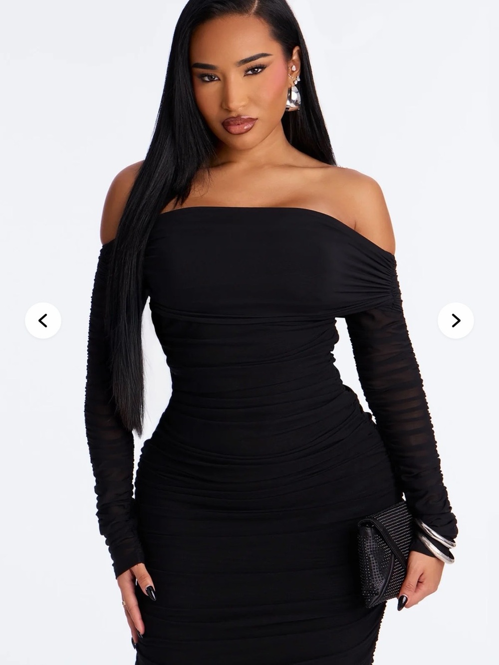 Off-Shoulder Black Ruched Bodycon Dress